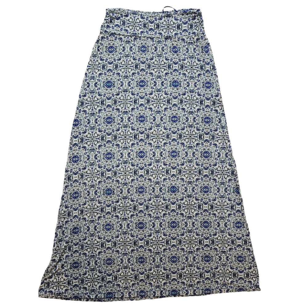 Cynthia Rowley‎ Women's Size S Maxi Skirt White Blue Flowy Aztec floral Designer
